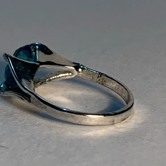 New vintage blue zircon December aquamarine March birthstone silver ring - Picture 6 of 12